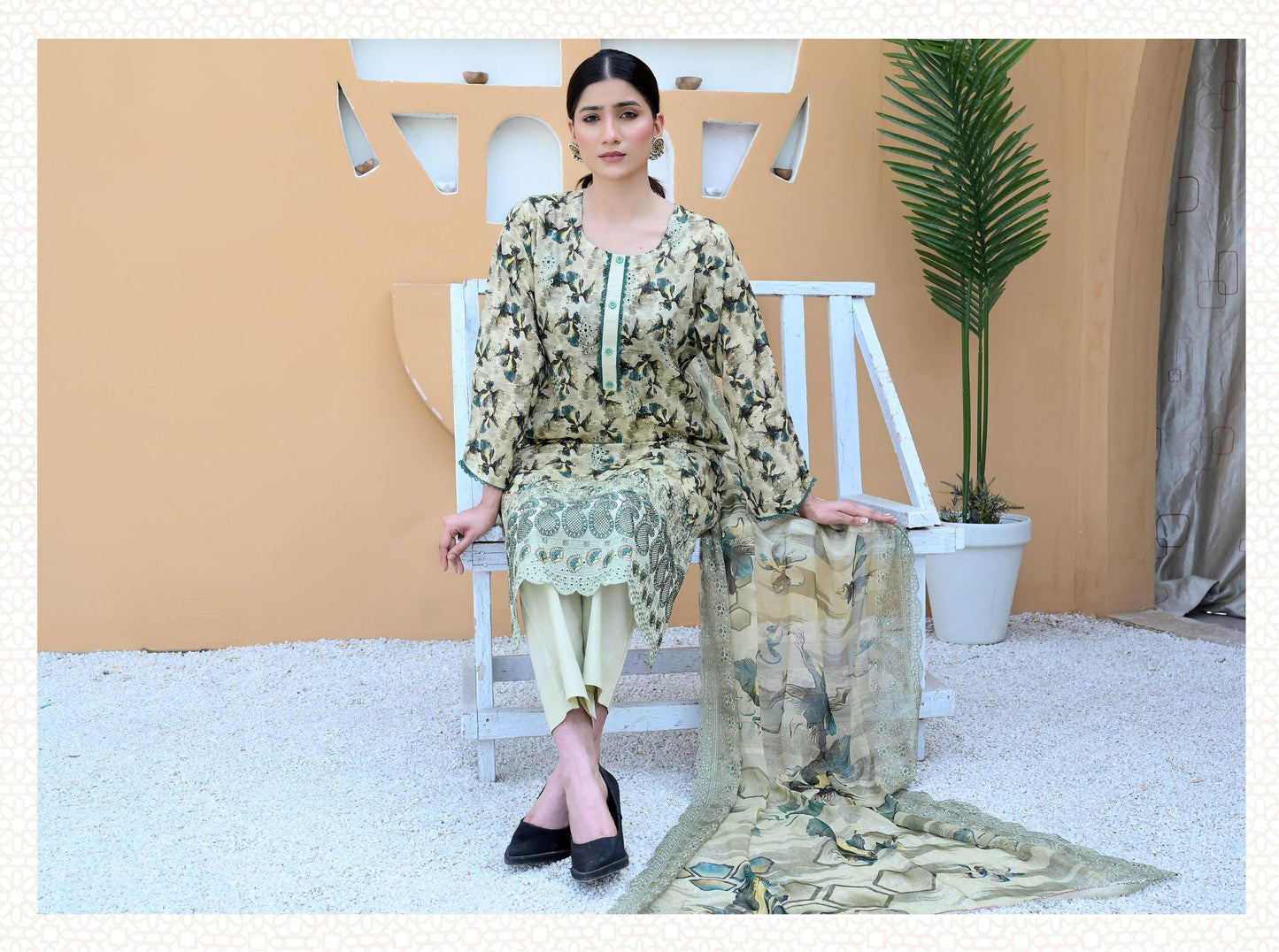 Florence - Festive Embroidered Luxury Lawn (Mustard Black)