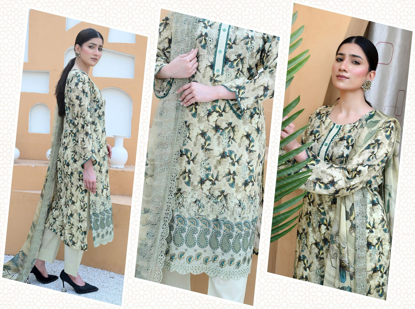 Florence - Festive Embroidered Luxury Lawn (Mustard Black)