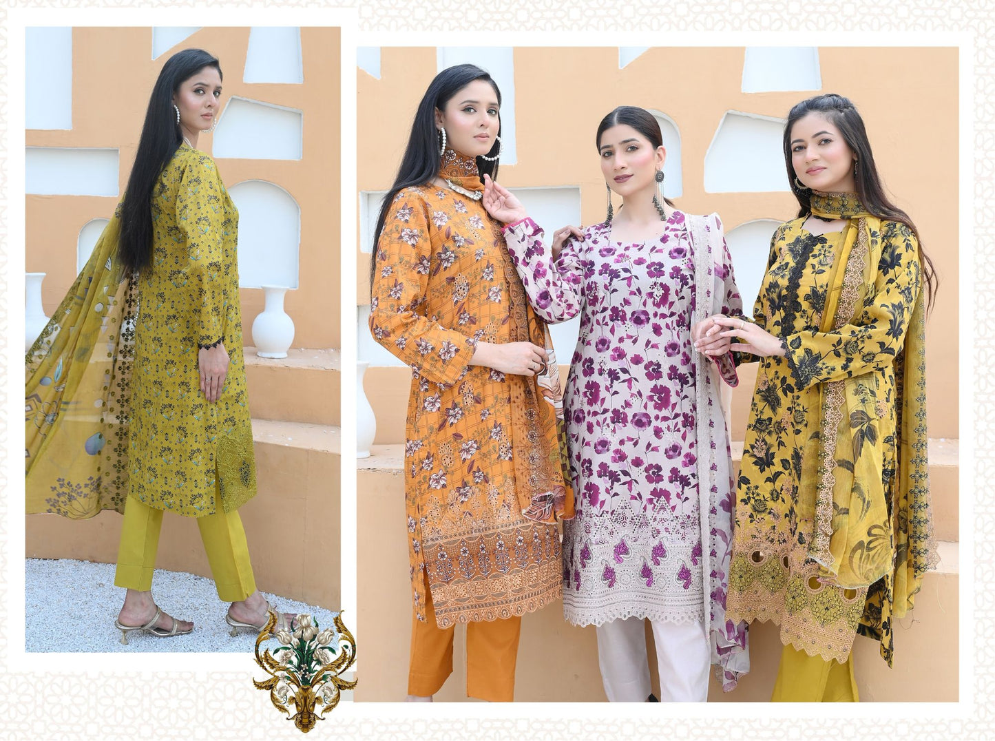 Florence - Festive Embroidered Luxury Lawn (Mustard Black)