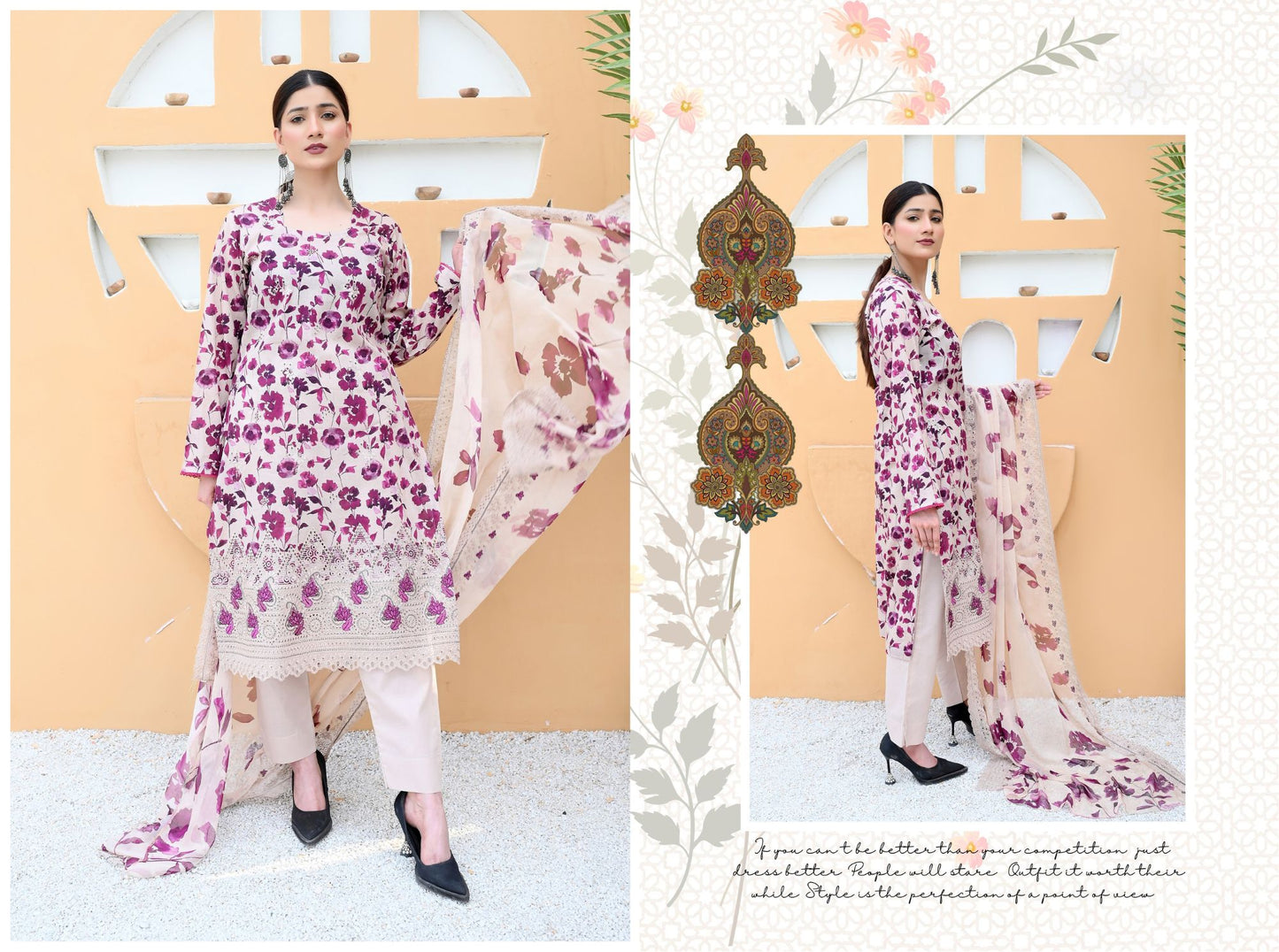 Florence - Festive Embroidered Luxury Lawn (Mustard Black)