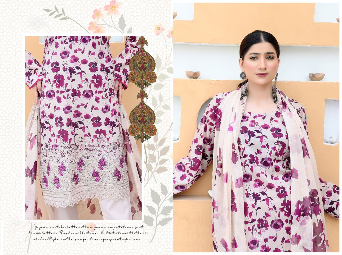 Florence - Festive Embroidered Luxury Lawn (Mustard Black)