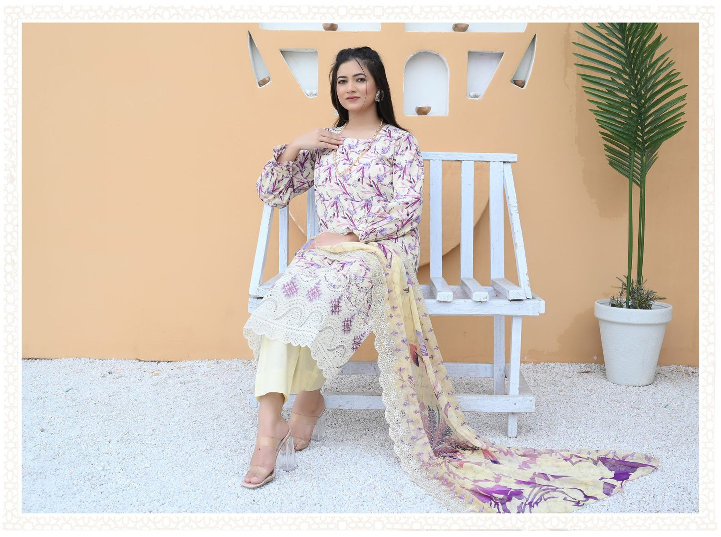Florence - Festive Embroidered Luxury Lawn (Mustard Black)