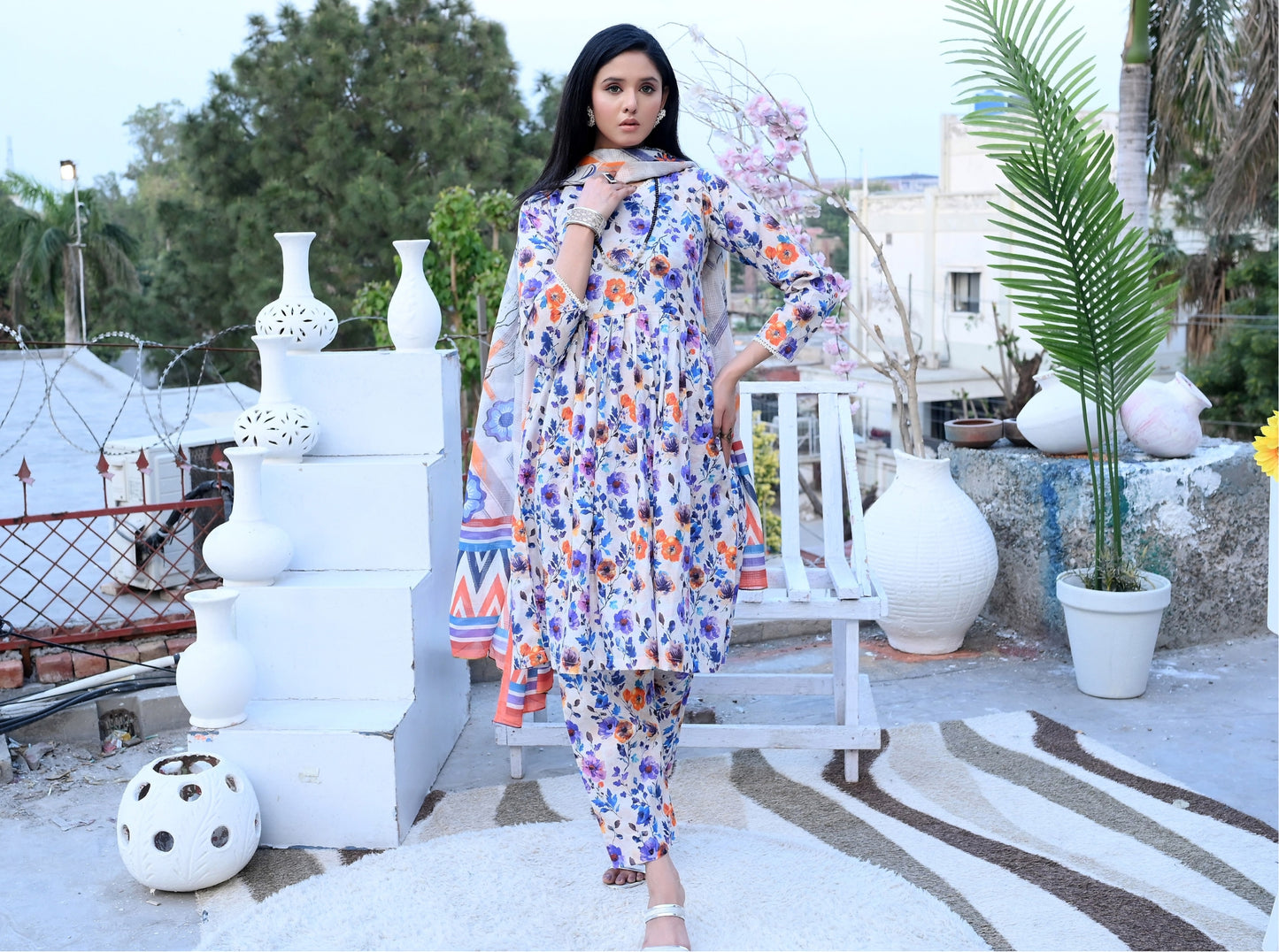✨ Mustani | 3-Piece Unstitched Suit with Vell Dupatta ✨ 🌸 Digitally Printed | Box Design | Elegant Look 🌸