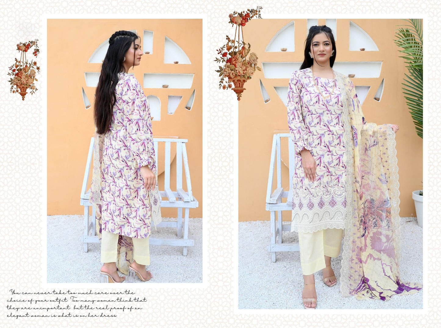 Florence - Festive Embroidered Luxury Lawn (Mustard Black)
