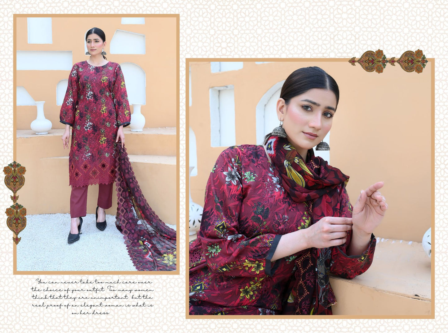 Florence - Festive Embroidered Luxury Lawn (Mustard Black)