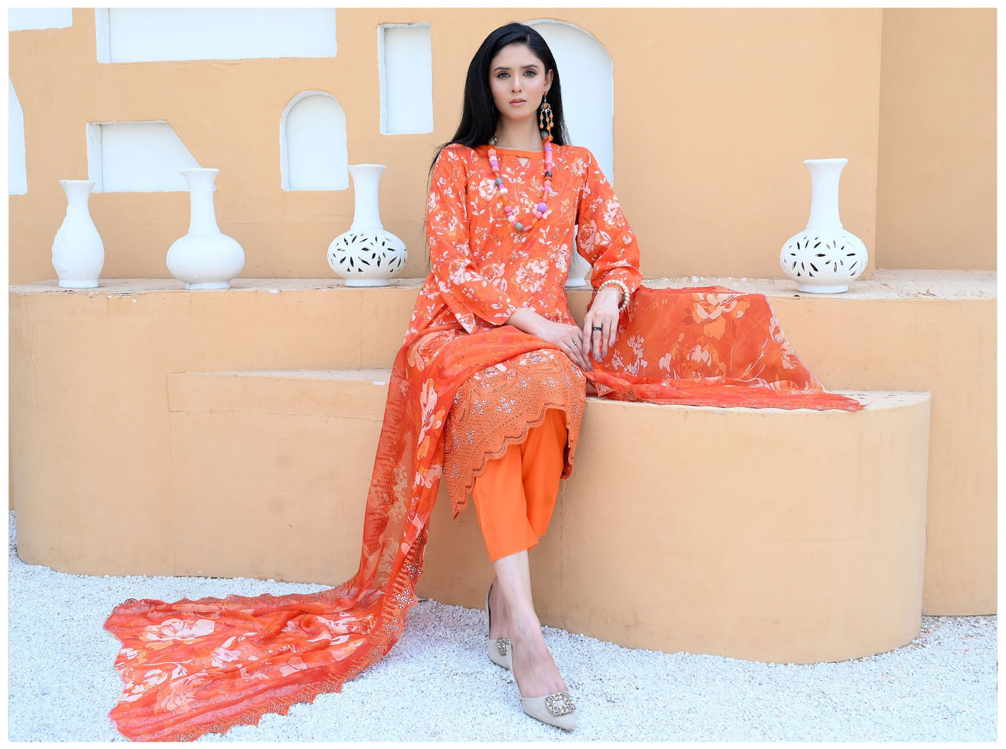 Florence - Festive Embroidered Luxury Lawn (Mustard Black)