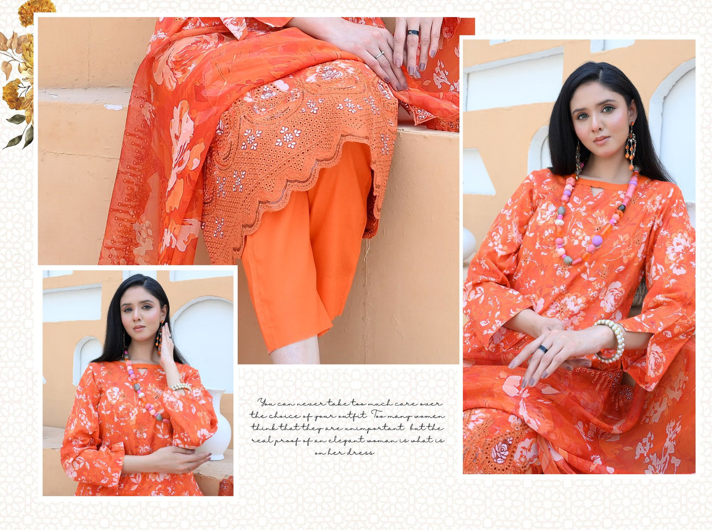 Florence - Festive Embroidered Luxury Lawn (Mustard Black)