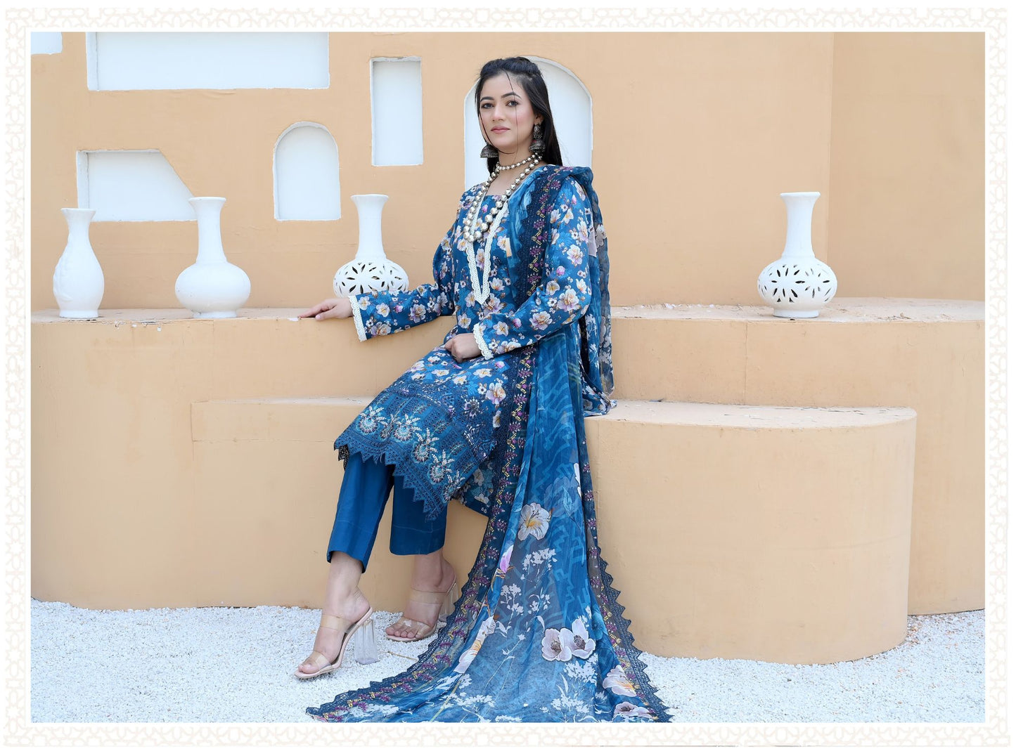 Florence - Festive Embroidered Luxury Lawn (Mustard Black)