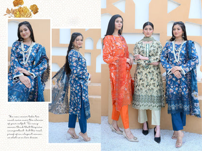 Florence - Festive Embroidered Luxury Lawn (Mustard Black)