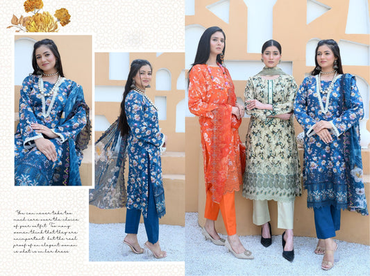 Florence - Festive Embroidered Luxury Lawn (Mustard Black)