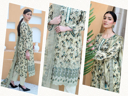 Florence - Festive Embroidered Luxury Lawn (Mustard Black)