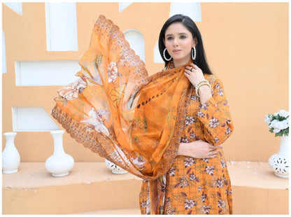 Florence - Festive Embroidered Luxury Lawn (Mustard Black)