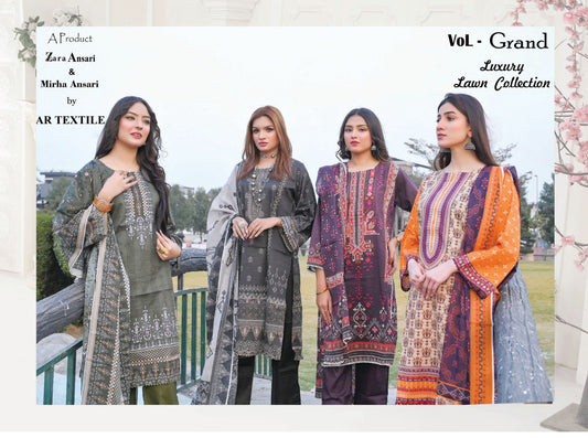 Grand Volume - Premium Unstitched Lawn Suit | 3 Piece Summer Collection by Zara Ansari