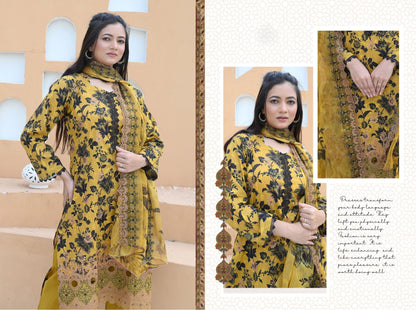 Florence - Festive Embroidered Luxury Lawn (Mustard Black)