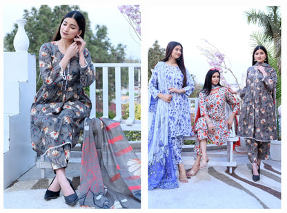 ✨ Mustani | 3-Piece Unstitched Suit with Vell Dupatta ✨ 🌸 Digitally Printed | Box Design | Elegant Look 🌸