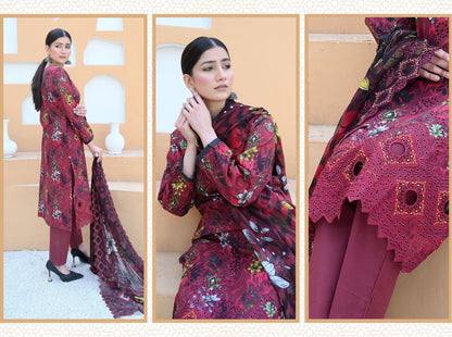 Florence - Festive Embroidered Luxury Lawn (Mustard Black)