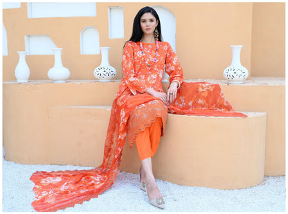 Florence - Festive Embroidered Luxury Lawn (Mustard Black)