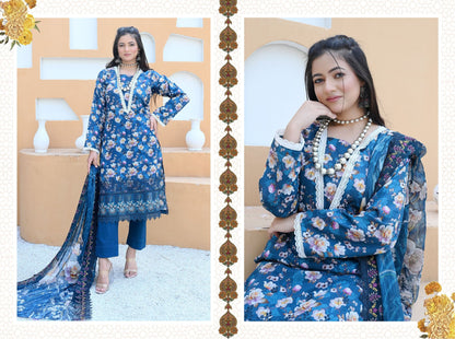 Florence - Festive Embroidered Luxury Lawn (Mustard Black)